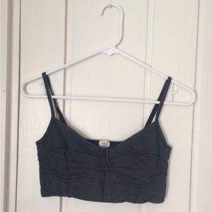 Charcoal gray bustier-style crop top